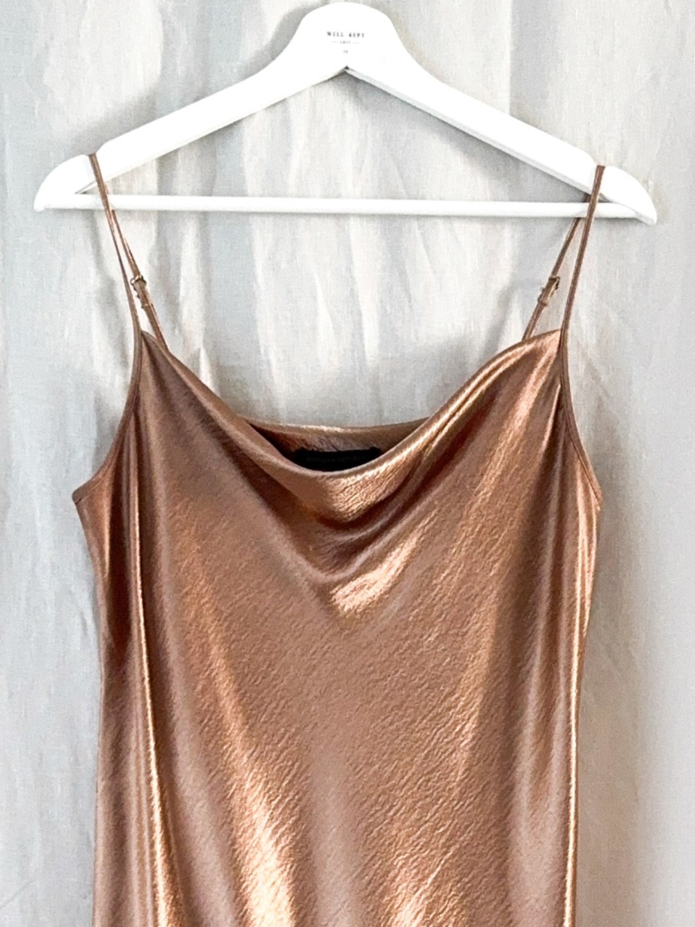Banana Republic Bronze Satin Bias Cut Cowl Neck Midi Dress Size 8